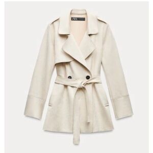 Zara Women's Beige Double-Breasted Trench Coat